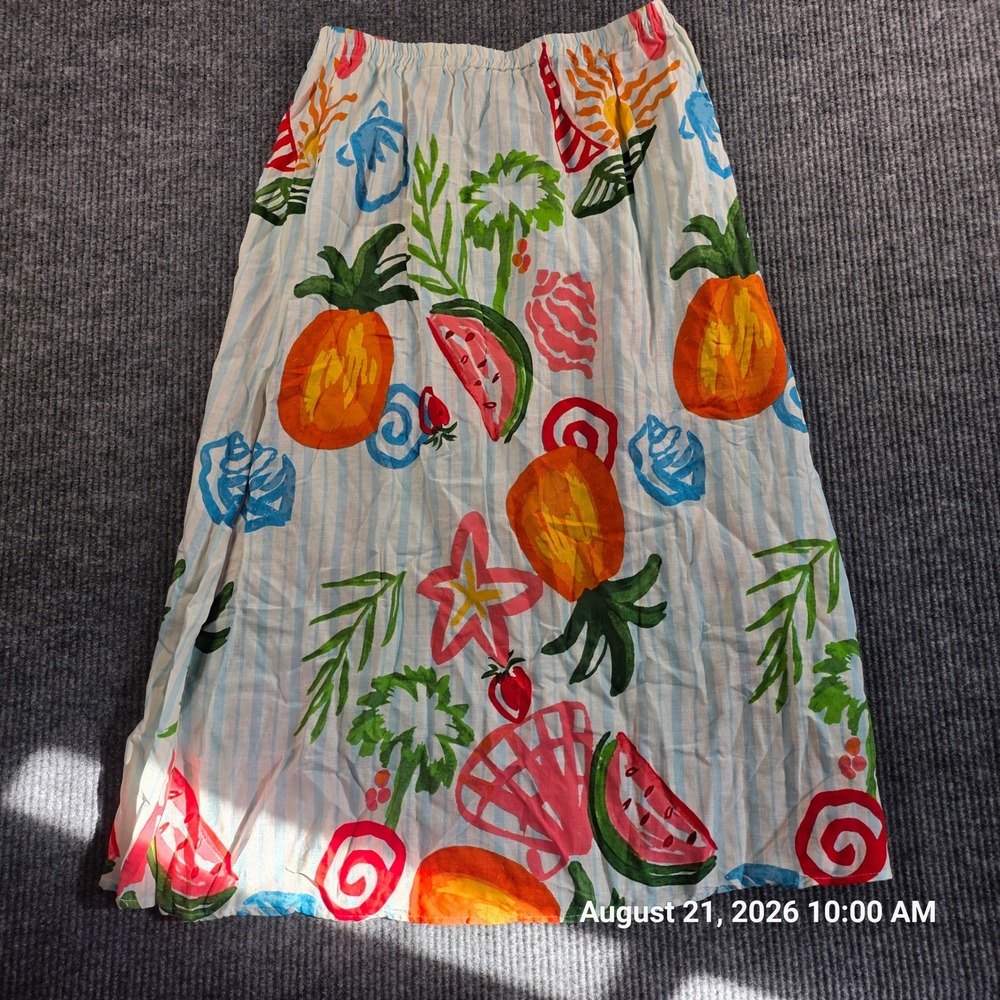 Calypso St Barth Tropical Fruit Stripe Maxi Skirt Large NWT Pineapple Watermelon